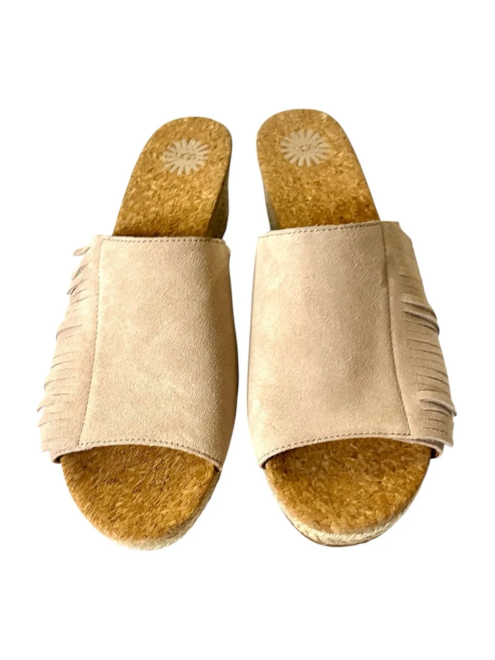 UGG Danes Women’s Tan suede fringe wedge sandals size 10